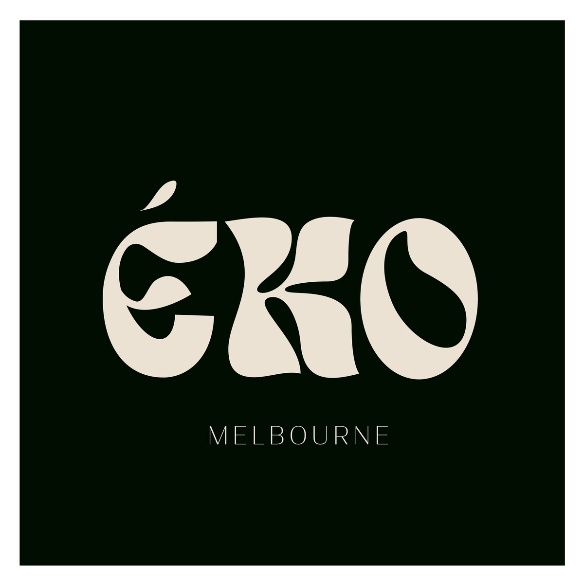 ÉKO wordmark in cream on dark forest green