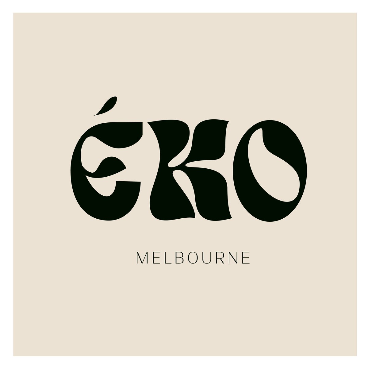 ÉKO wordmark in dark forest green on cream