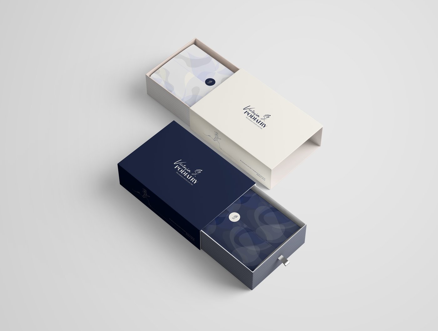 Victoria S Podiatry navy packaging box
